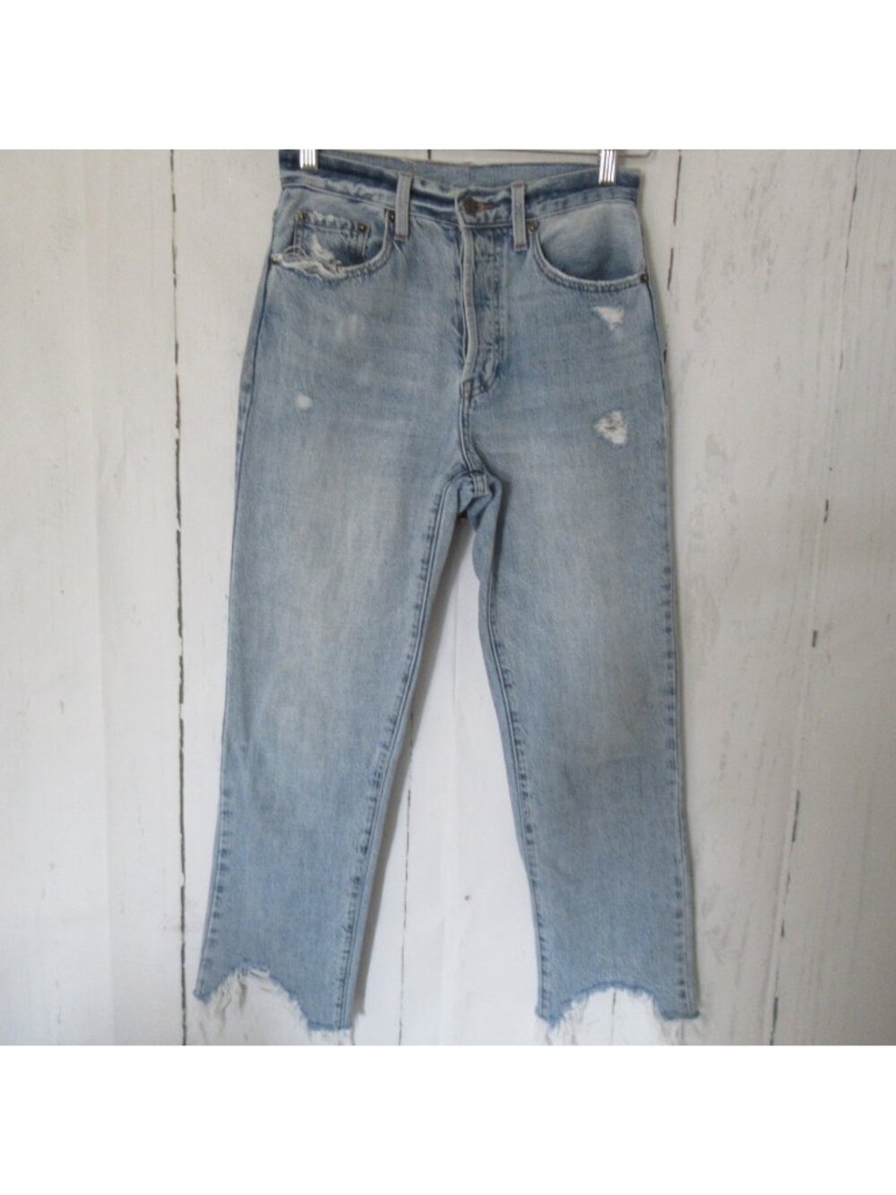 Pistola Jeans 26 Charlie High Rise Crop Straight‎ Light Wash Distressed Raw Hem